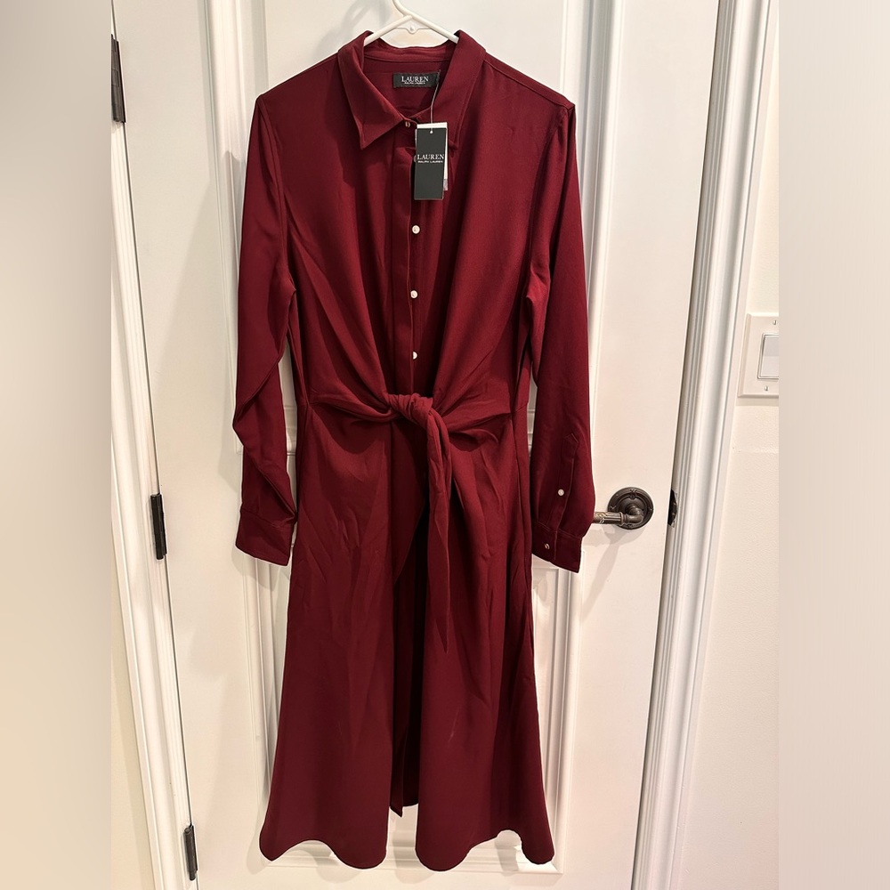 NWT Ralph Lauren shirt dress in beautiful maroon.